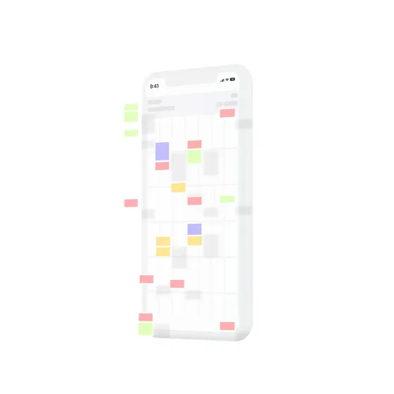 eola’s calendar on a phone, a week of bookings blocked out across the timeslots in colour
