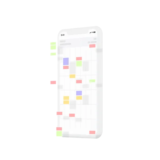 eola’s schedule on a phone, its week filled with coloured booking blocks