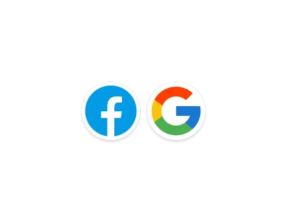The Facebook and Google marks, the two analytics tools that connect to eola’s booking widget