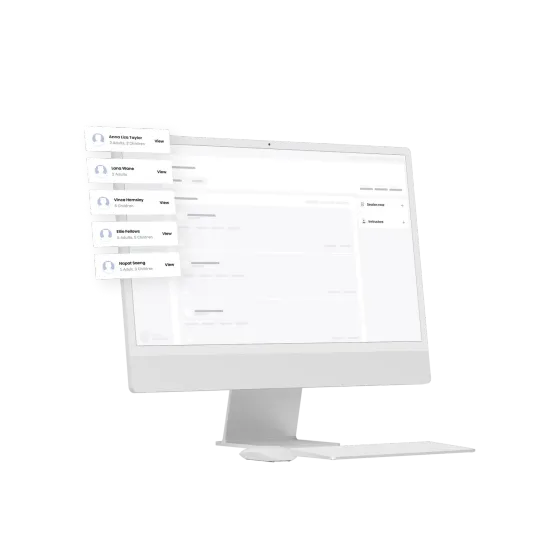 eola’s calendar on a desktop monitor, with the day’s booking cards lifting out beside it