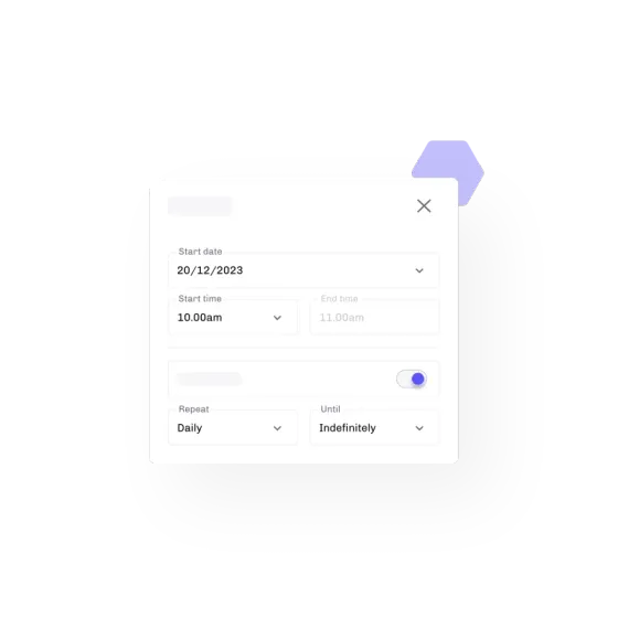 A schedule panel in eola with a start date and time, repeating daily, running indefinitely