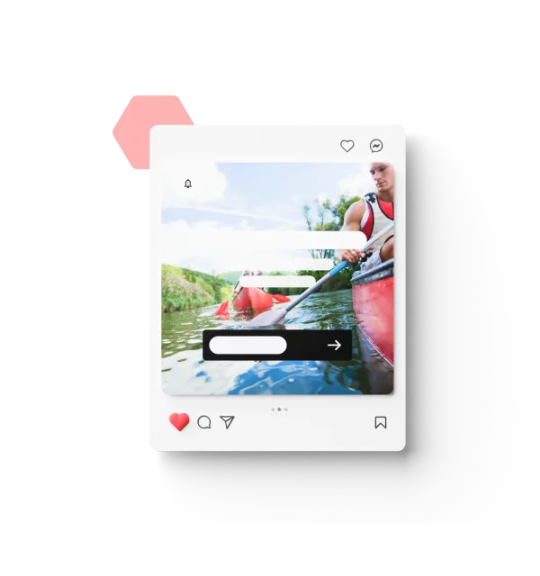 A social post of canoeists paddling downriver, liked and shared, with a booking link across the photo