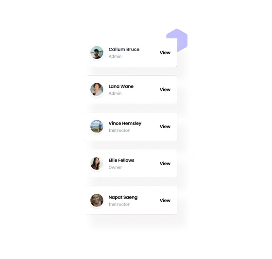 eola’s team list of five people with their owner, admin and instructor roles beside them